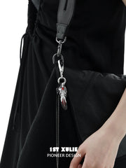 1ST XULIE "Soaring Cranes" Statement Crane Feather Pendant Necklace in Platinum Plated Brass - Detail Shot