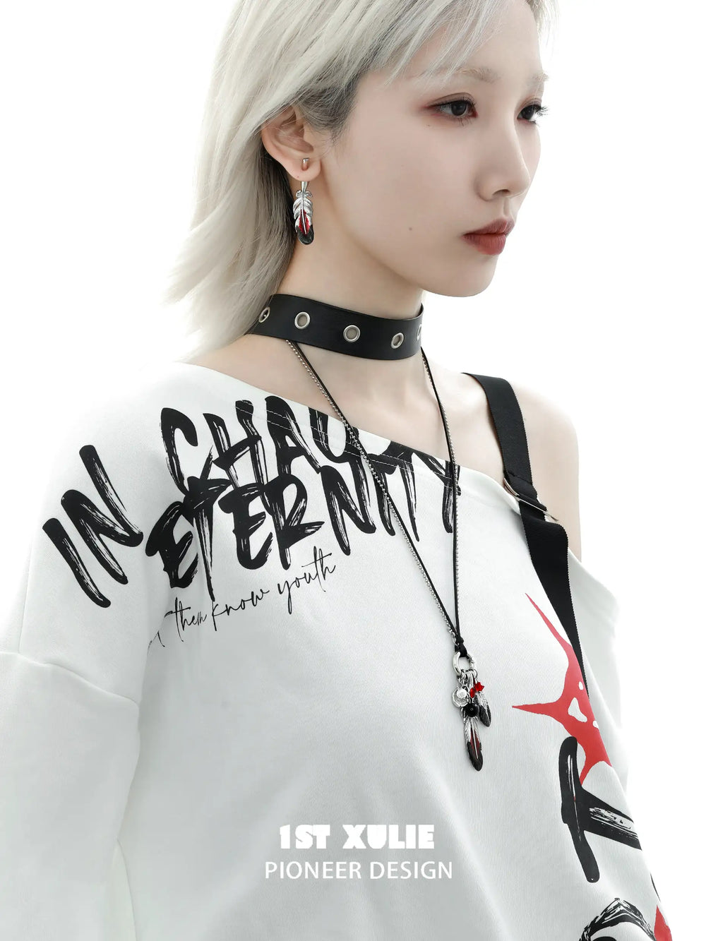 1ST XULIE "Soaring Cranes" Statement Crane Feather Pendant Necklace in Platinum Plated Brass - Lifestyle Shot