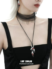 1ST XULIE "Soaring Cranes" Statement Crane Feather Pendant Necklace in Platinum Plated Brass - On Model