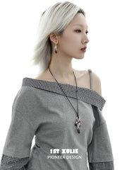 1ST XULIE "Soaring Cranes" Statement Crane Feather Pendant Necklace in Platinum Plated Brass - Product View