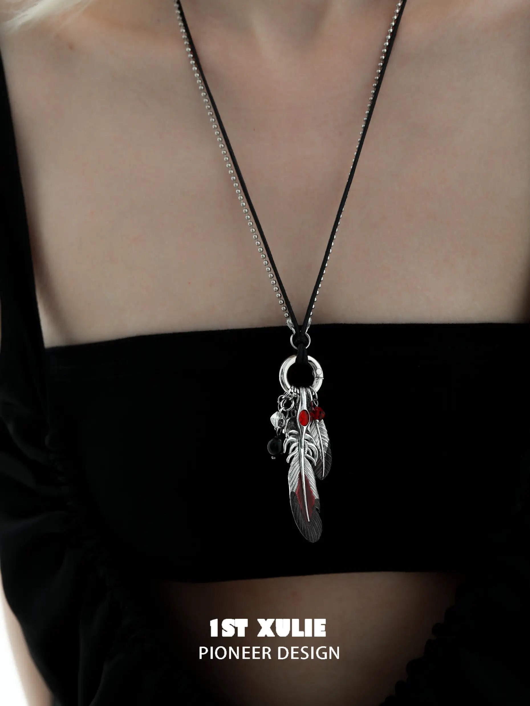 1ST XULIE "Soaring Cranes" Statement Crane Feather Pendant Necklace in Platinum Plated Brass - Size Comparison