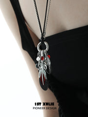 1ST XULIE "Soaring Cranes" Statement Crane Feather Pendant Necklace in Platinum Plated Brass - Texture Detail