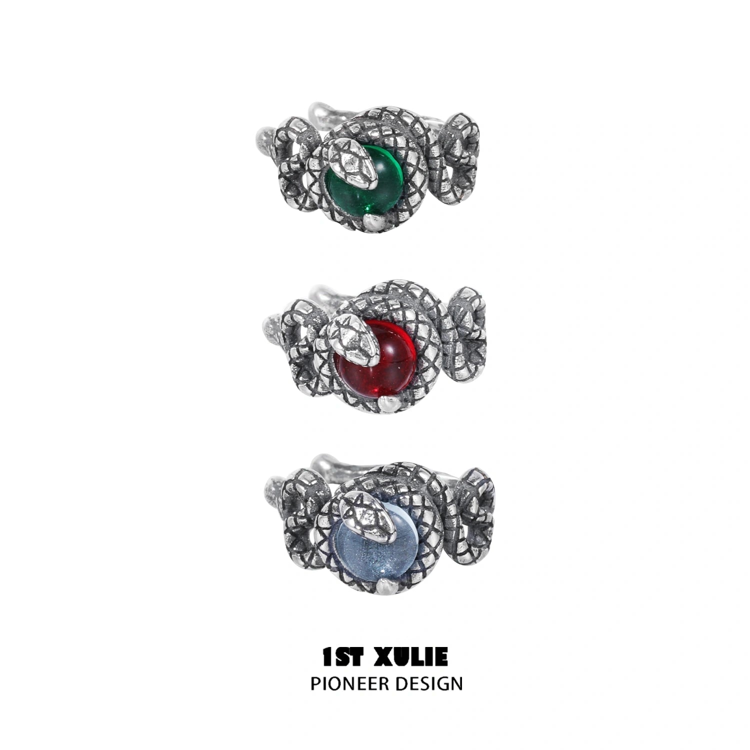 1ST XULIE "Snake Bite" Statement Crystal Snake Ear Cuffs in 925 Sterling Silver - Product View