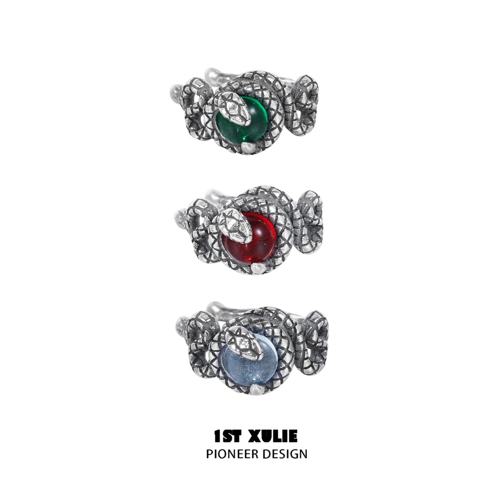 1ST XULIE "Snake Bite" Statement Crystal Snake Ear Cuffs in 925 Sterling Silver - Product View