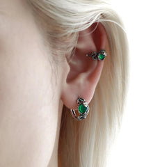 1ST XULIE "Snake Bite" Statement Crystal Snake Ear Cuffs in 925 Sterling Silver - On Model Close Up