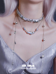 1ST XULIE Jewelry "ATLANTIS" Statement Fish Scale Lariat Necklace in Platinum Plated - On Model