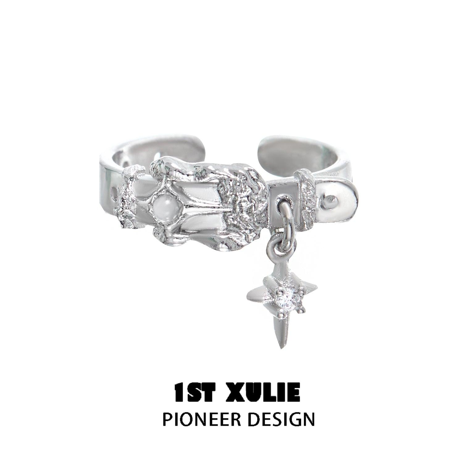 1ST XULIE "Star Trails" Statement Four-Pointed Star Open Ring in 24K Gold Plated 925 Sterling Silver - Product View