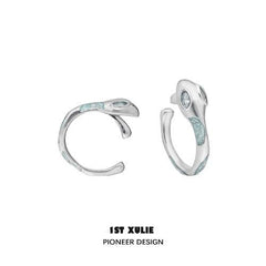 1ST XULIE "Frozen Serpent Girl" Statement Icy Blue Snake Earrings in Platinum Plated - Paired Product Shot