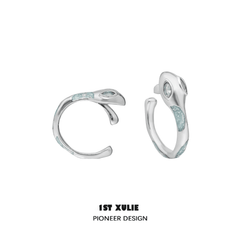 1ST XULIE "Frozen Serpent Girl" Statement Icy Blue Snake Earrings in Platinum Plated - Texture Detail