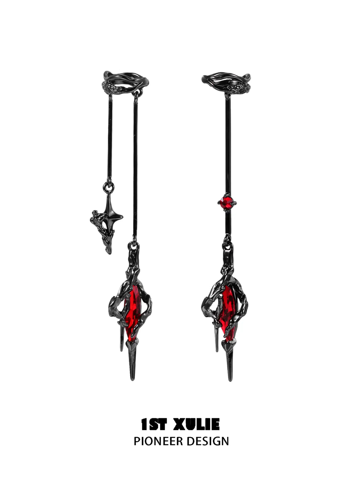 1ST XULIE "Star Trails" Statement Moissanite Tassel Dangle Ear Cuffs in 24K Gold Plated - On Model Close-Up