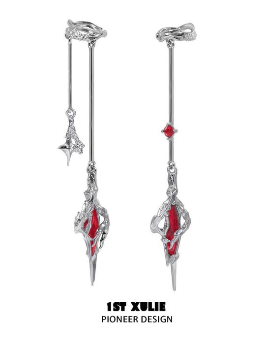 1ST XULIE "Star Trails" Statement Moissanite Tassel Dangle Ear Cuffs in Rhodium Plated - On Model