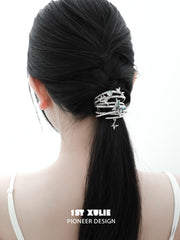 1ST XULIE "Butterfly Wasteland" Statement Neon Shell Butterfly Hair Claw in Platinum Plated - Back View