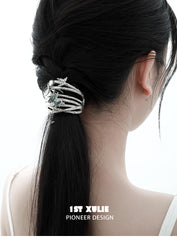 1ST XULIE "Butterfly Wasteland" Statement Neon Shell Butterfly Hair Claw in Platinum Plated - Detail Shot