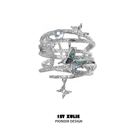 1ST XULIE "Butterfly Wasteland" Statement Neon Shell Butterfly Hair Claw in Platinum Plated - Side View