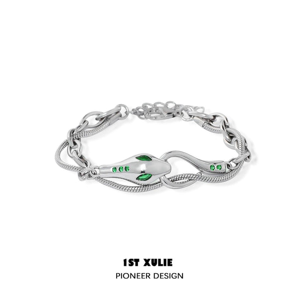 "Slytherin House" Platinum Plated Statement Serpent Cuff Bracelet, Adjustable Snake Bangle