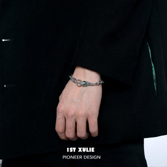 1ST XULIE "Slytherin House" Statement Serpent Cuff Bracelet in Platinum Plated - On Model