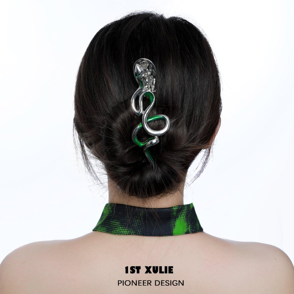 1ST XULIE "Sappho's Serpent" Platinum Plated Statement Serpent Spirit Hairpin - Side View