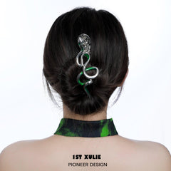 1ST XULIE "Sappho's Serpent" Platinum Plated Statement Serpent Spirit Hairpin - Side View