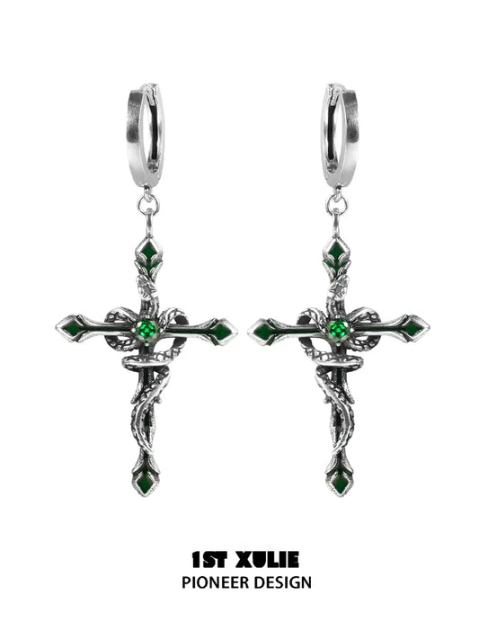 1ST XULIE "Snake Bite" Statement Snake Dangle Earrings in Platinum Plated Brass - Product View