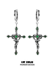 1ST XULIE "Snake Bite" Statement Snake Dangle Earrings in Platinum Plated Brass - Product View