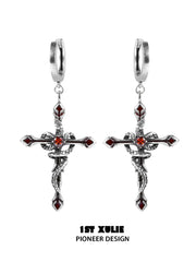 1ST XULIE "Snake Bite" Statement Snake Dangle Earrings in Platinum Plated Brass - On Model