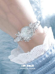 1ST XULIE "Snow Land" Statement Snowflake Crystal Bracelet in Platinum Finish - Angled View