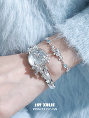 1ST XULIE "Snow Land" Statement Snowflake Crystal Bracelet in Platinum Finish - Product View
