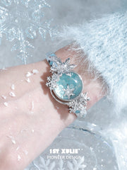1ST XULIE "Snow Land" Statement Snowflake Crystal Bracelet in Platinum Finish - On Model
