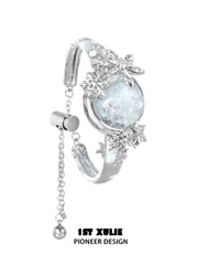 1ST XULIE "Snow Land" Statement Snowflake Crystal Bracelet in Platinum Finish - On Model Close Up
