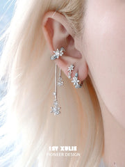 1ST XULIE "Snow Land" Statement Snowflake Dangle Ear Cuffs in Platinum Plated - Angle View