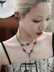 1ST XULIE "Swallow's Return" Statement Swallow Choker Necklace in 18K Black Gold Plated & Gold Leaf - On Model