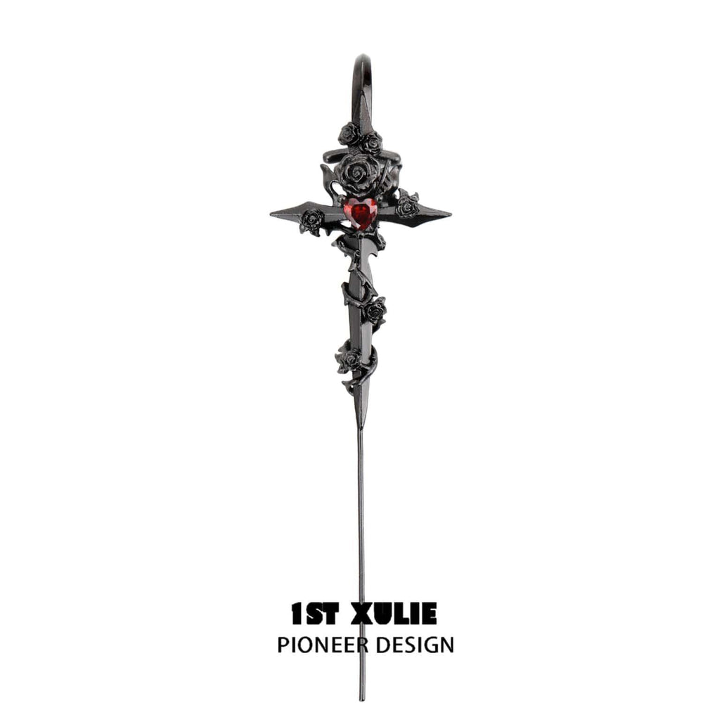 1ST XULIE "Taboo Rose" Platinum Plated Statement Sword Threader Earrings - Alternative Product View
