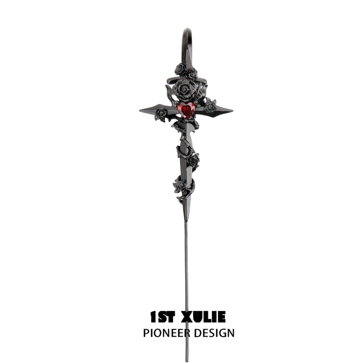 1ST XULIE "Taboo Rose" Platinum Plated Statement Sword Threader Earrings - Alternative Product View