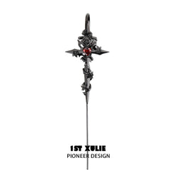 1ST XULIE "Taboo Rose" Platinum Plated Statement Sword Threader Earrings - Alternative Product View