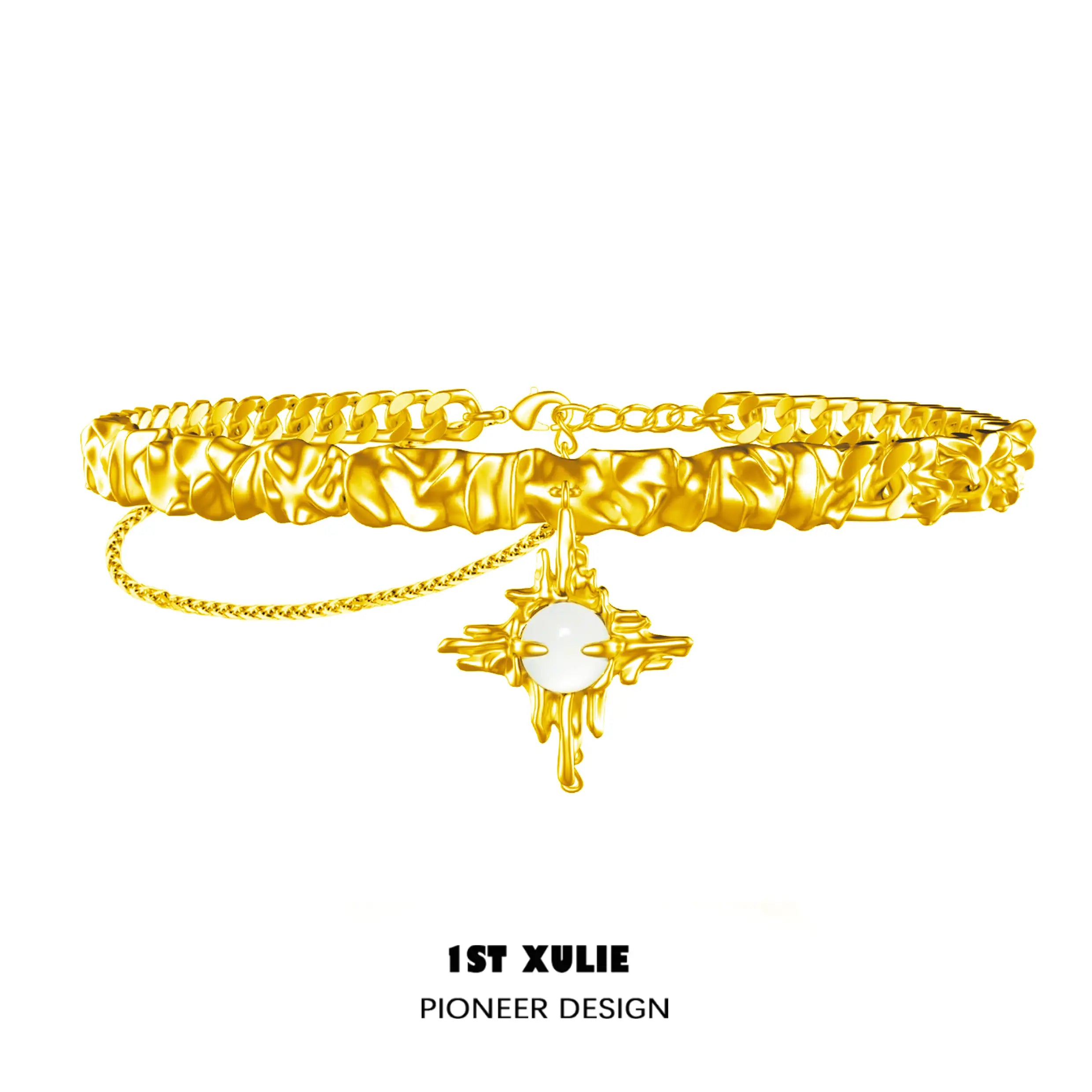 1ST XULIE "Day Dream" Statement White Agate Pendant Necklace in 24K Gold Plated - Detail Shot