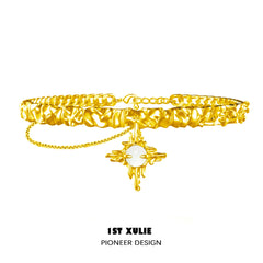 1ST XULIE "Day Dream" Statement White Agate Pendant Necklace in 24K Gold Plated - Detail Shot