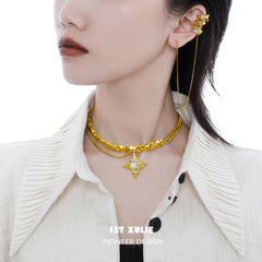 1ST XULIE "Day Dream" Statement White Agate Pendant Necklace in 24K Gold Plated - Product View