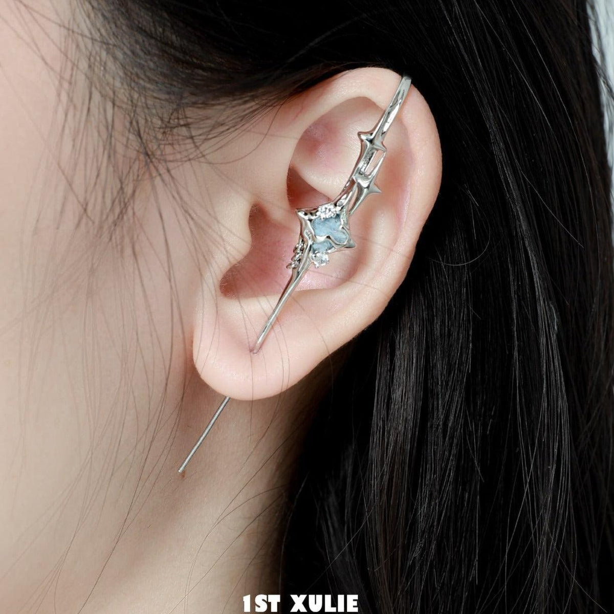 1ST XULIE "Shining" Statement Wool Tassel Dangle Piercing Earrings in Platinum Plated - Product View