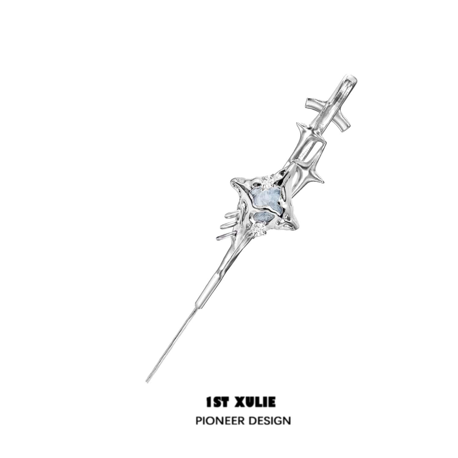 1ST XULIE "Shining" Statement Wool Tassel Dangle Piercing Earrings in Platinum Plated - On Model