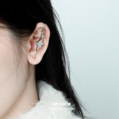 1ST XULIE "Shining" Statement Wool Tassel Dangle Piercing Earrings in Platinum Plated - On Model Close-up