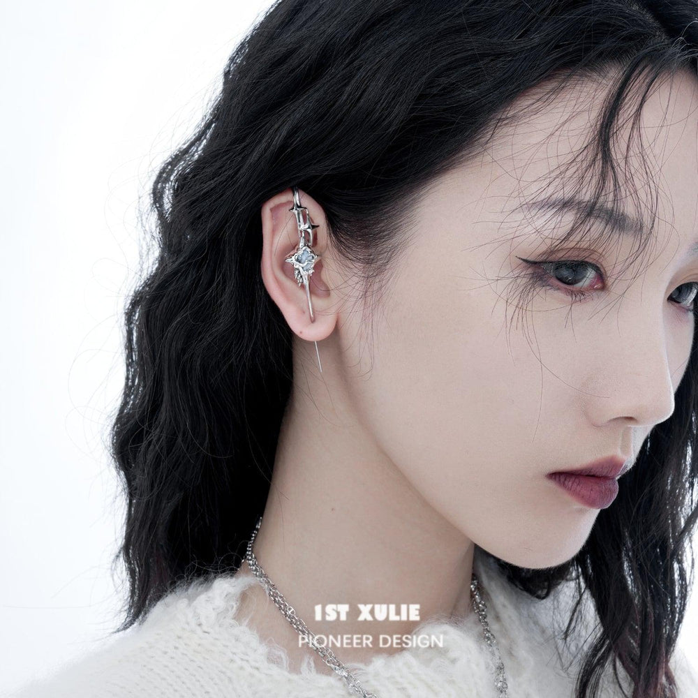 1ST XULIE "Shining" Statement Wool Tassel Dangle Piercing Earrings in Platinum Plated - Side View