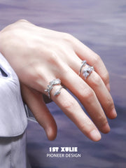 1ST XULIE Jewelry "THE SEA" Swimming Fish Pink Purple Ring in 925 Sterling Silver - On Model