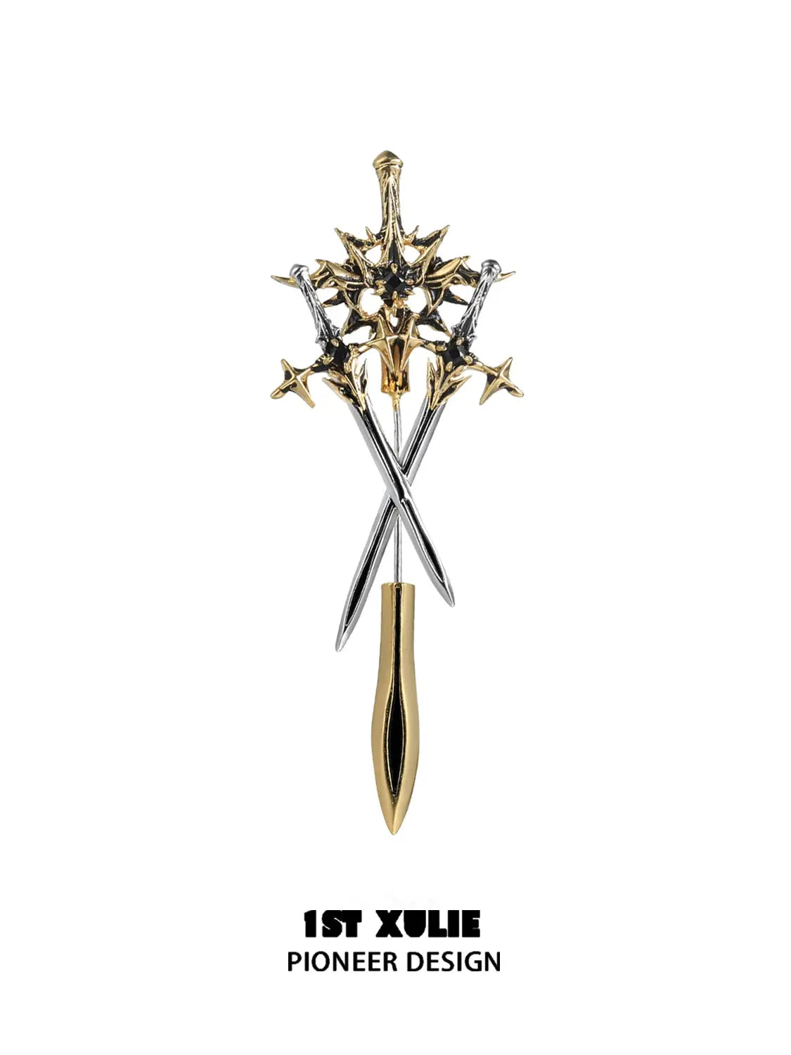 1ST XULIE Jewelry "Knight's Oath" Sword Brooch in 18K Gold Plated - Angle View