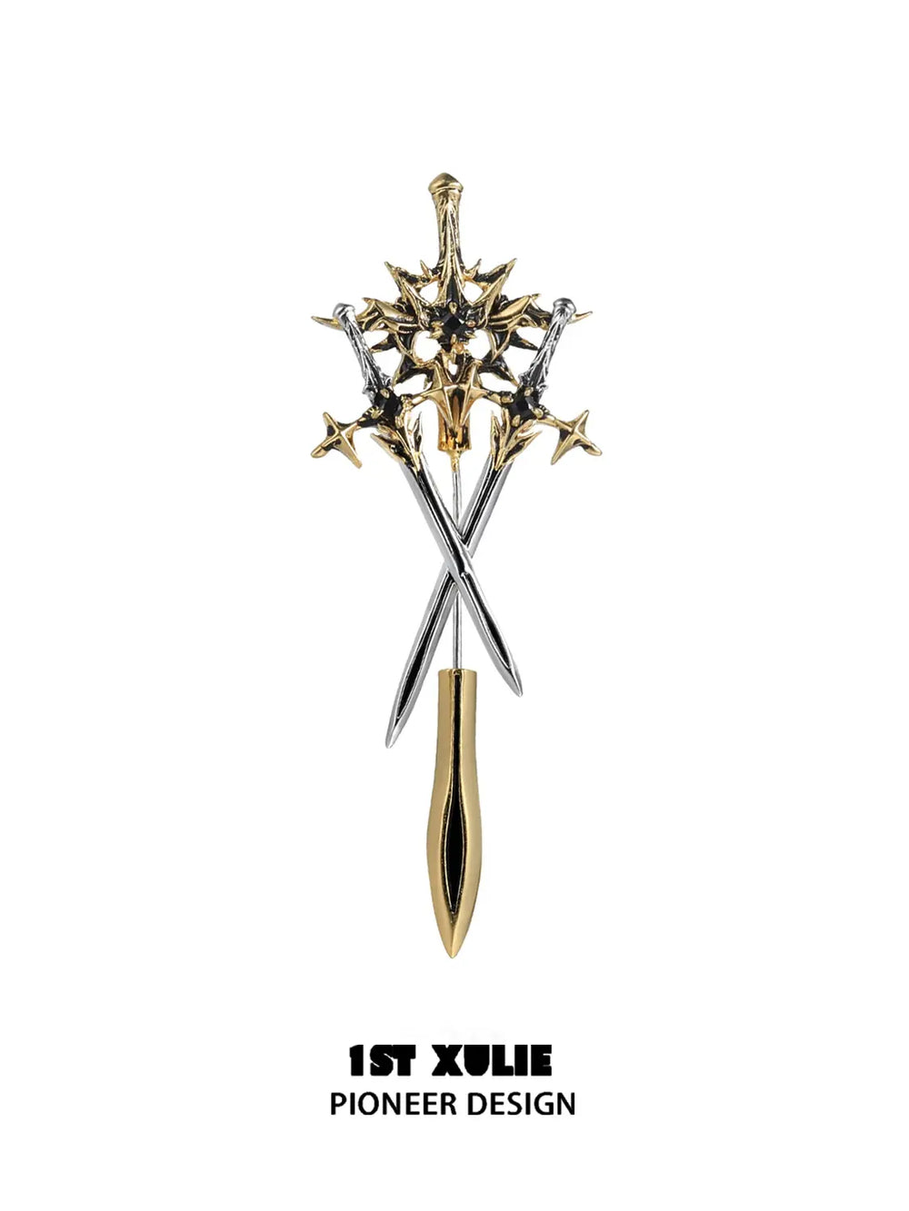 1ST XULIE Jewelry "Knight's Oath" Sword Brooch in 18K Gold Plated - Angle View