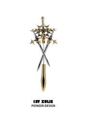 1ST XULIE Jewelry "Knight's Oath" Sword Brooch in 18K Gold Plated - Angle View