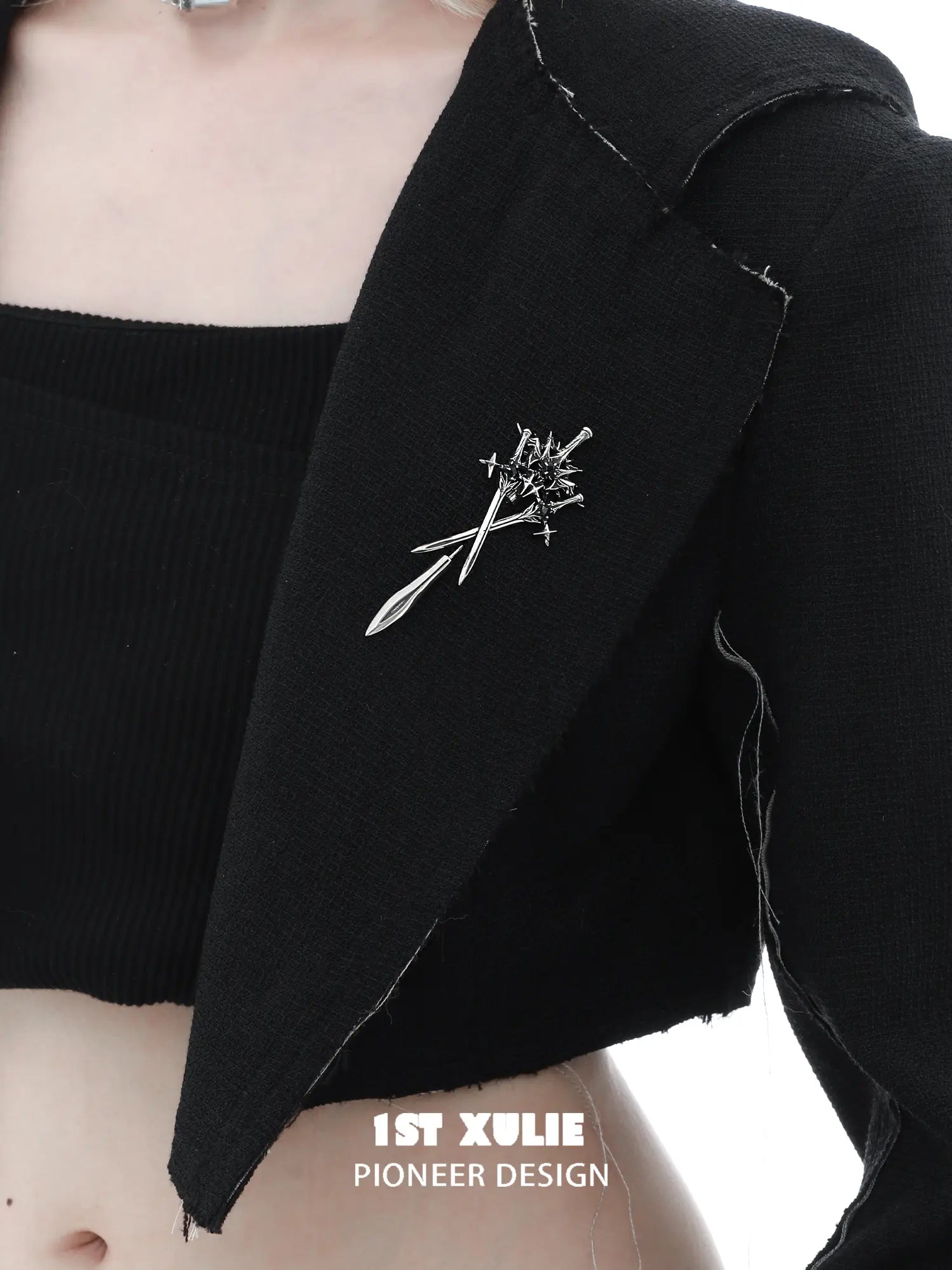 1ST XULIE Jewelry "Knight's Oath" Sword Brooch in 18K Gold Plated - On Model