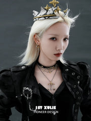 1ST XULIE Jewelry "Knight's Oath" Sword Dangle Hoop Earrings in 18K Gold Plated Brass - Product View