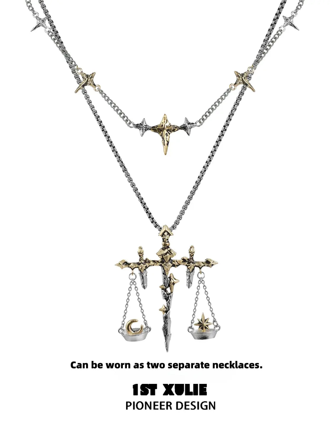 1ST XULIE Jewelry "Knight's Oath" Sword Leather Choker Necklace in 18K Gold Plated - Back View