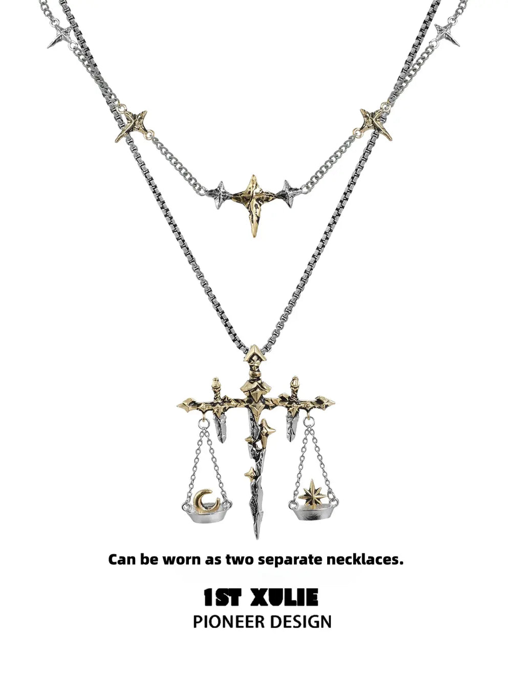 1ST XULIE Jewelry "Knight's Oath" Sword Leather Choker Necklace in 18K Gold Plated - Back View