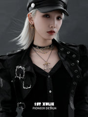 1ST XULIE Jewelry "Knight's Oath" Sword Leather Choker Necklace in 18K Gold Plated - Choker Style View